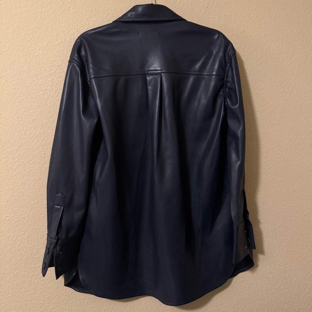 Tahari Dark Blue Faux Leather shacket - Picture 3 of 3